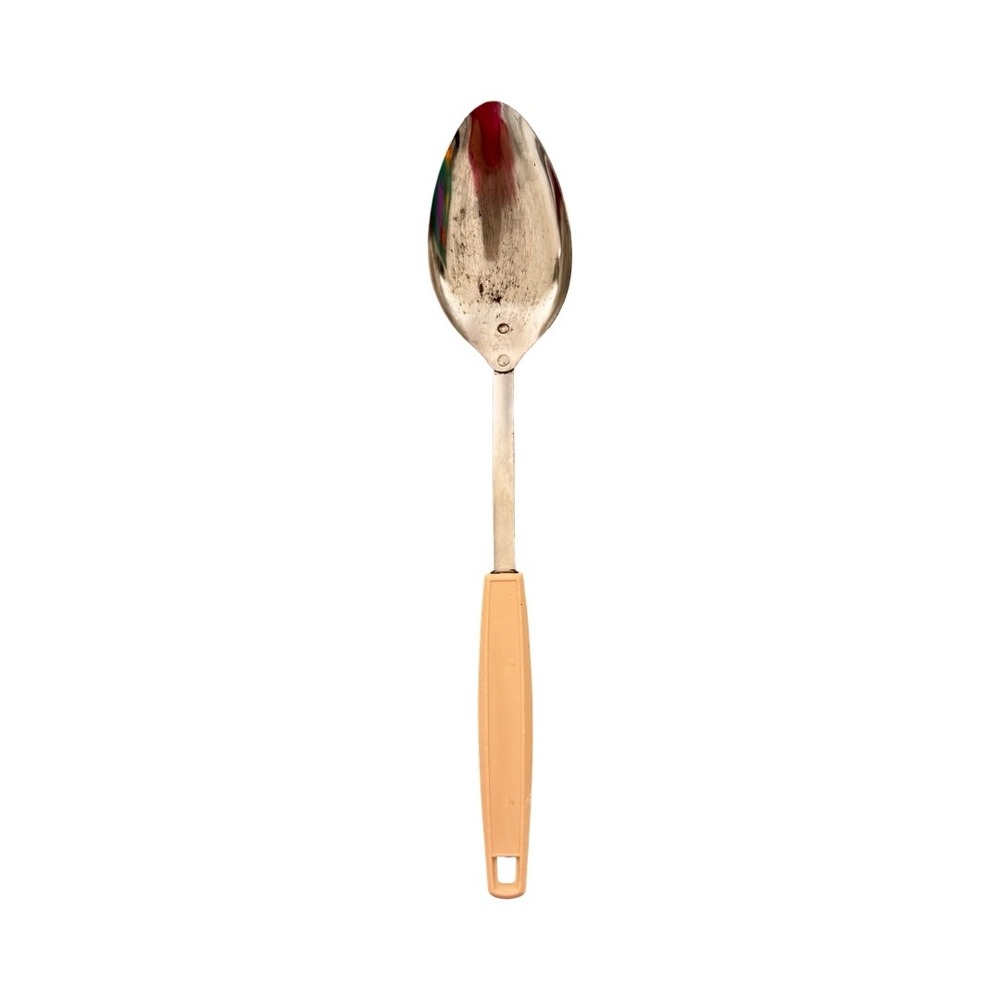 Vintage EKCO USA Stainless Serving Spoon Almond Beige Plastic Handle MCM Retro
